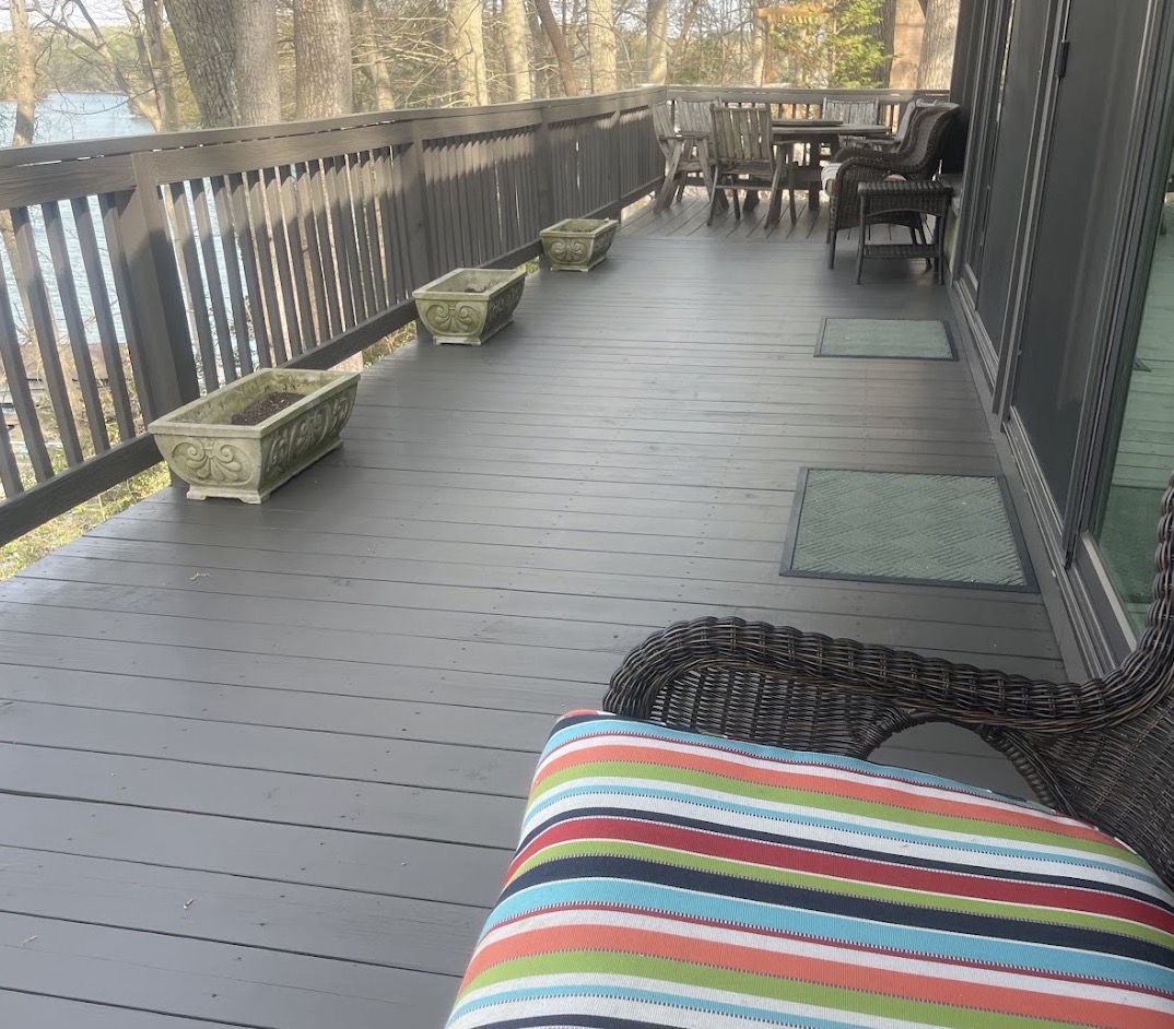 Upper deck with Black Fox stain overlooking the water in Sherrills Ford