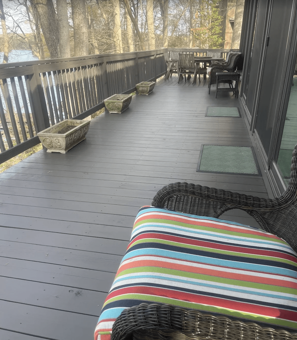 Lake Norman wood staining project showing deck stairs and railings near the water