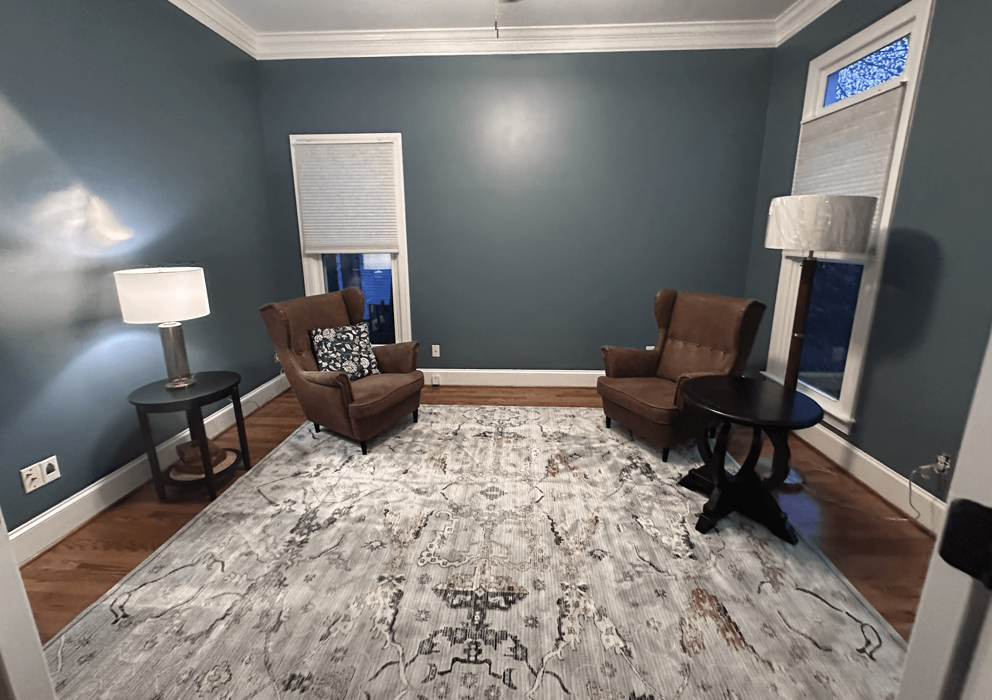 Mooresville interior painting project showing foyer hallway and dining room painted by Trailblaze Paints